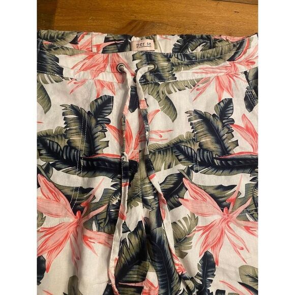 Per Se Medium Linen Shorts Floral Casual Tropical Vacation drawstring - Picture 2 of 5